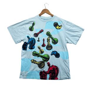 Request Chess Not Checkers All Over Blue T Shirt 1988 RARE Player 80s Men's M